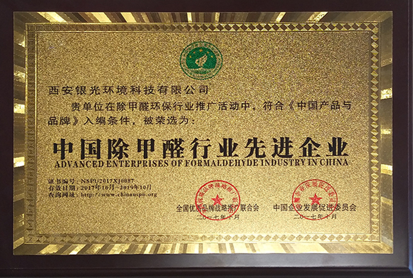 中國除甲醛行業先進企業榮譽獎牌